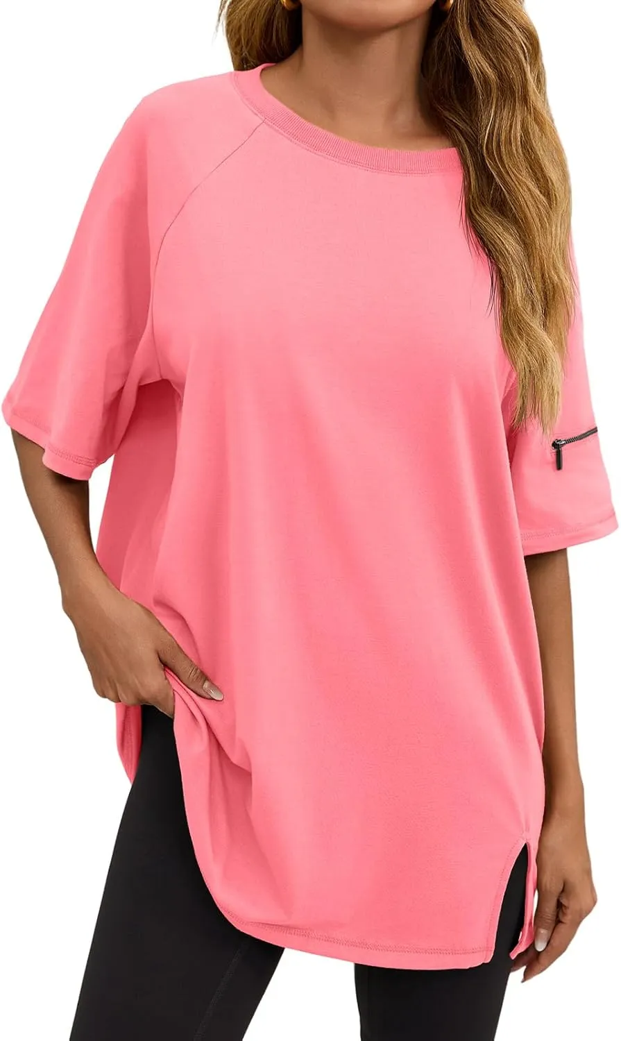 Tankaneo Womens Oversized Workout Tshirts Split Hem Raglan Short Sleeve Tops Summer Casual Loose Fit Tee Shirt