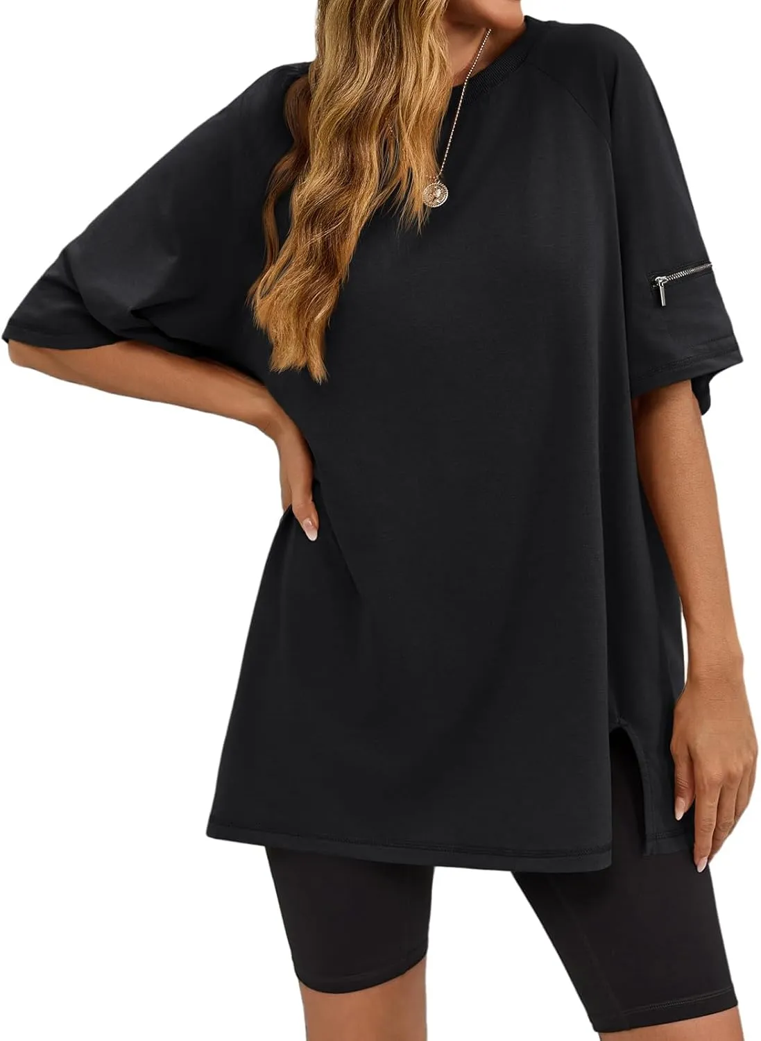 Tankaneo Womens Oversized Workout Tshirts Split Hem Raglan Short Sleeve Tops Summer Casual Loose Fit Tee Shirt