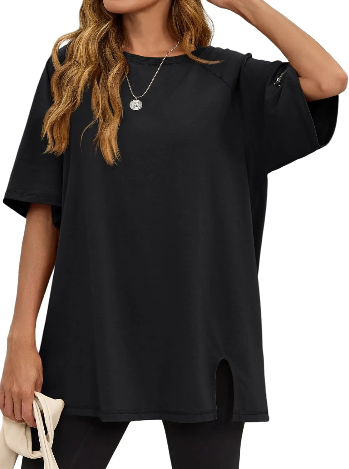Tankaneo Womens Oversized Workout Tshirts Split Hem Raglan Short Sleeve Tops Summer Casual Loose Fit Tee Shirt