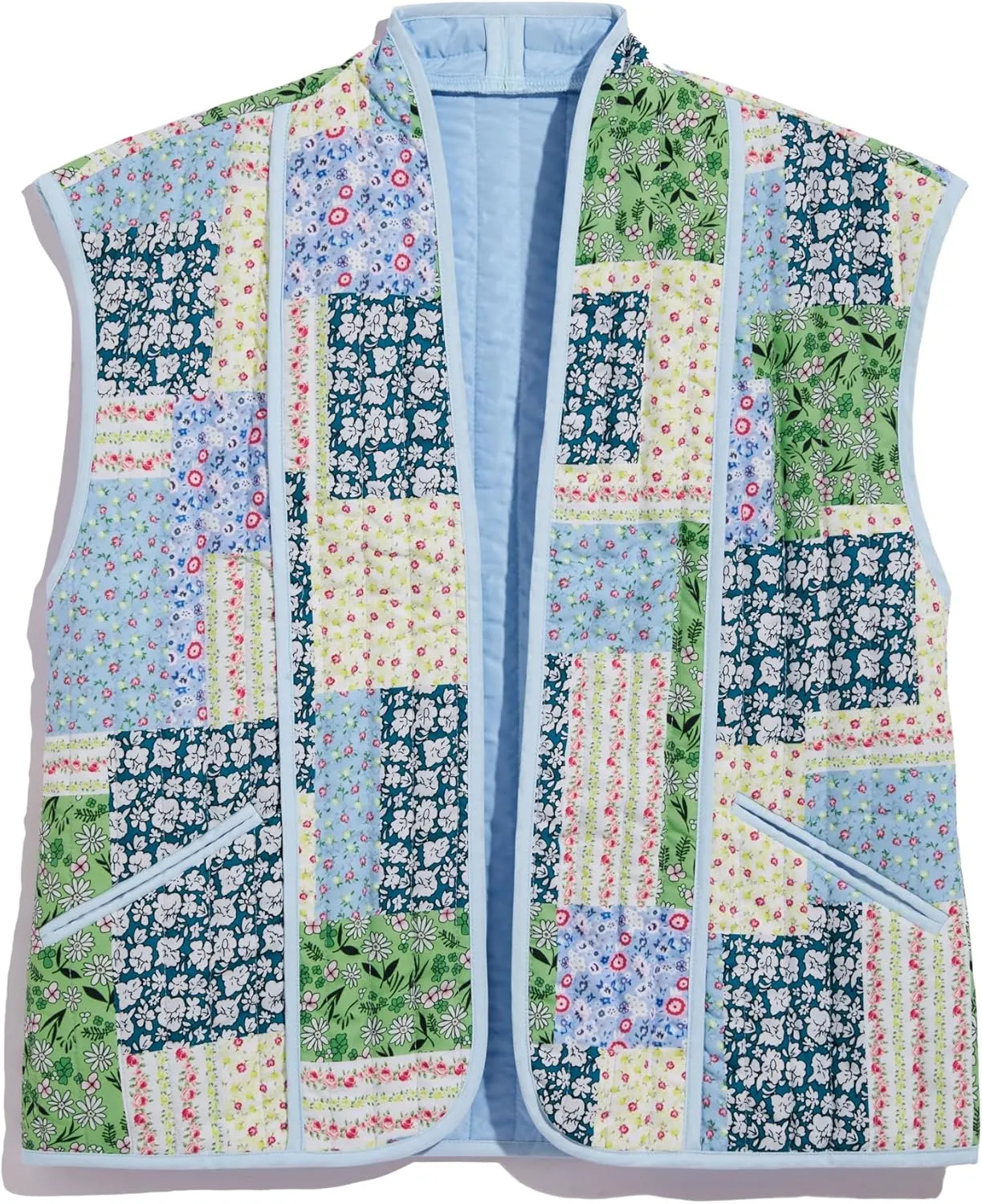 Tankaneo Womens Puffer Quilted Cropped Vest Oversized Floral Patchwork Lightweight Jacket Cap Sleeve Outerwear Vest