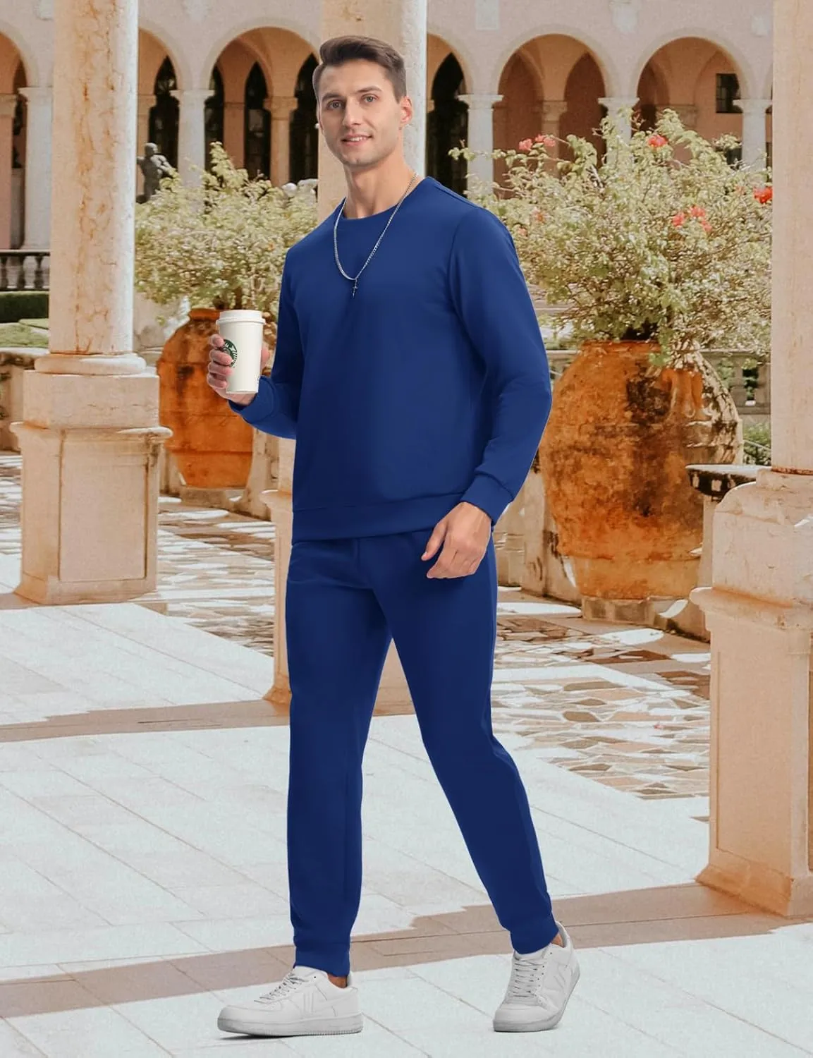 TBMPOY Mens Sweatsuits 2 Piece Set Tracksuits Jogging Outfits Long Sleeve Tops Jogger Pants Sweat Track Suits Casual Athletic
