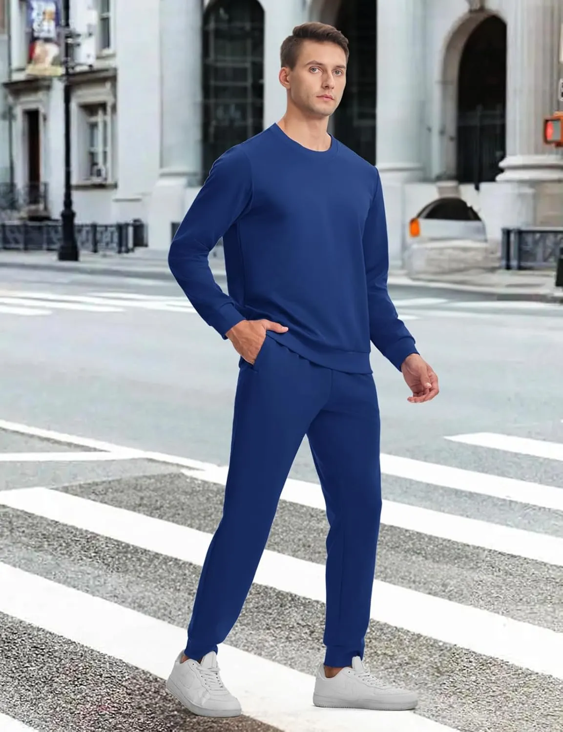 TBMPOY Mens Sweatsuits 2 Piece Set Tracksuits Jogging Outfits Long Sleeve Tops Jogger Pants Sweat Track Suits Casual Athletic