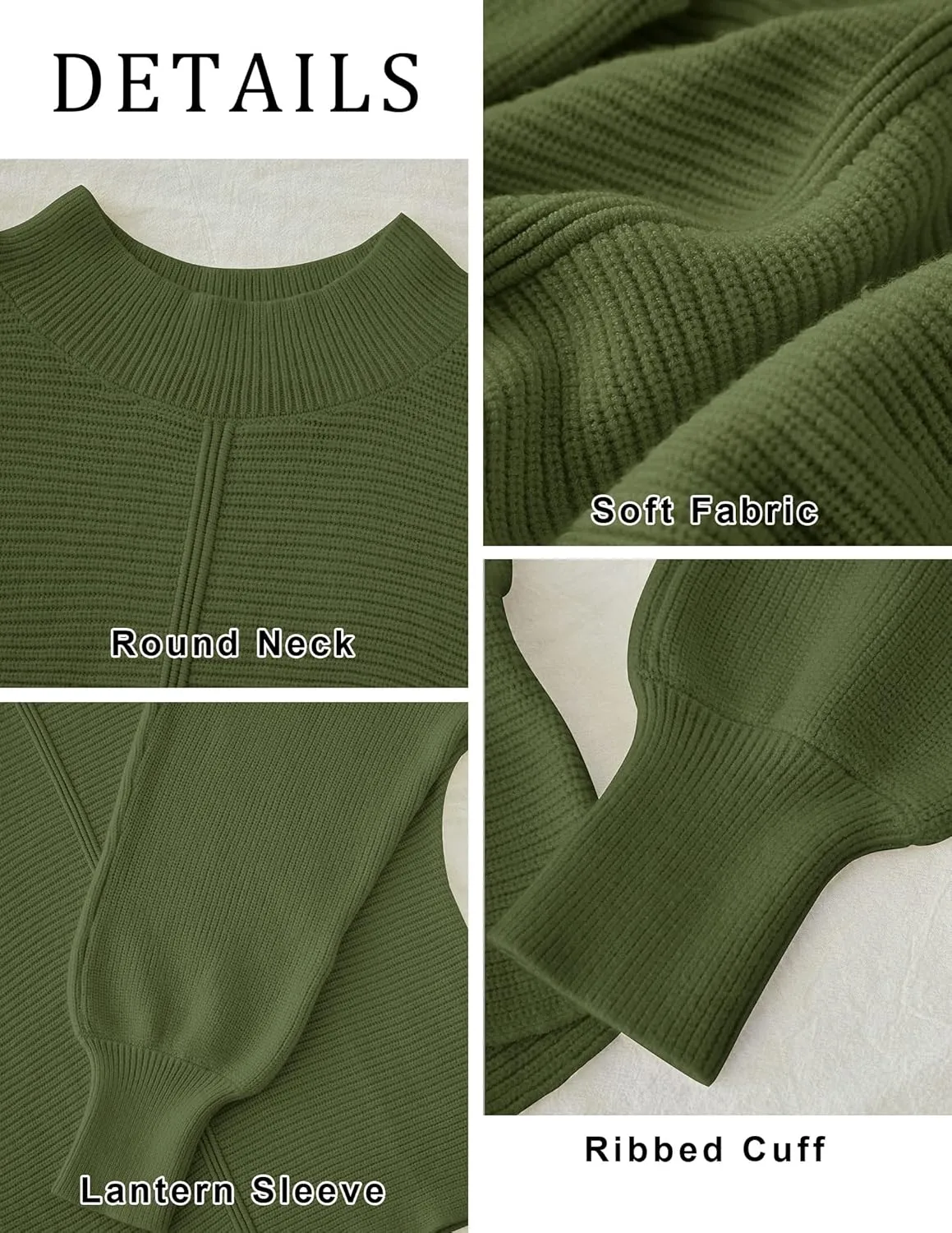 TECREW Women's Batwing Long Sleeve Crew Neck Pullover Sweater Soft Ribbed Knit Sweater Top