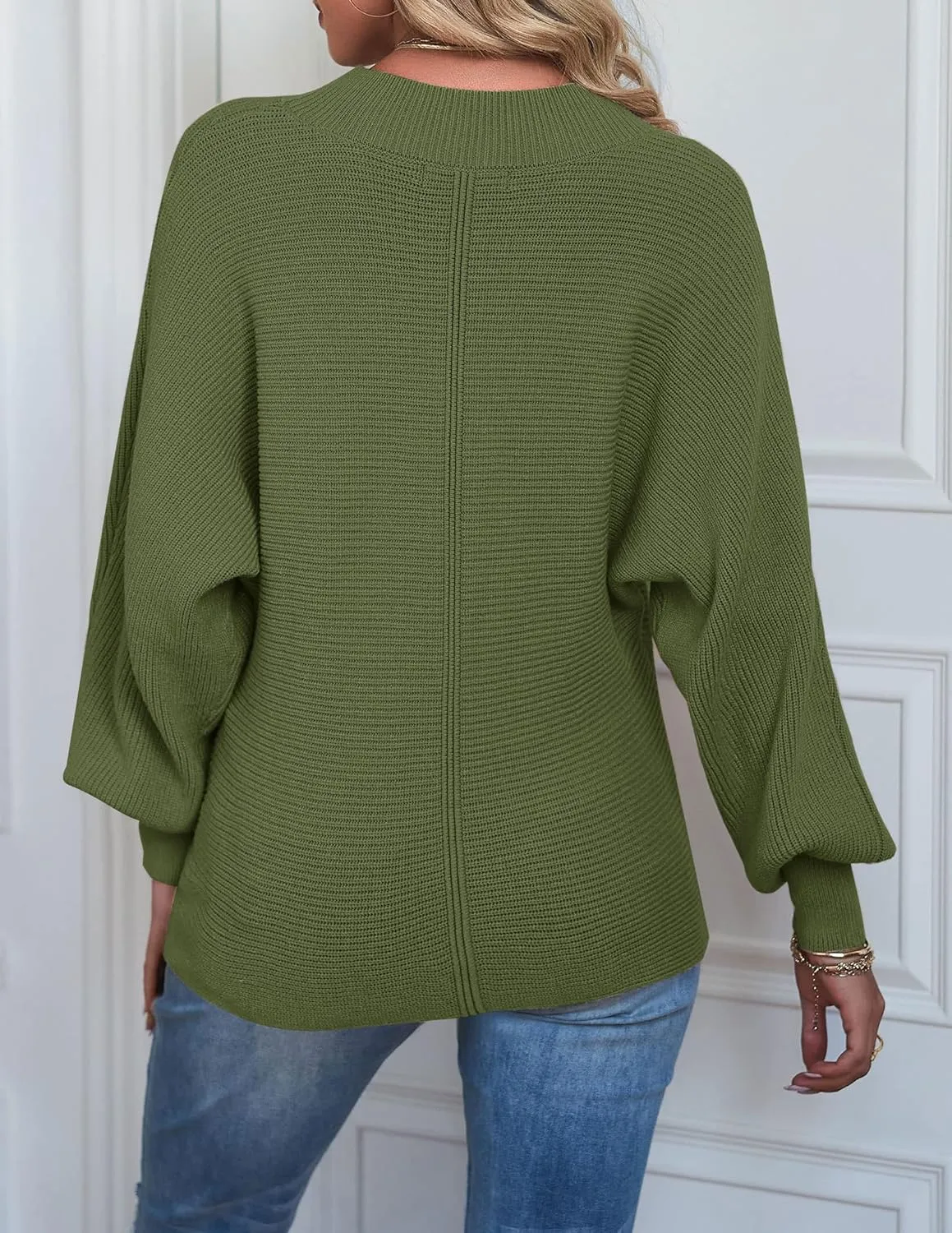 TECREW Women's Batwing Long Sleeve Crew Neck Pullover Sweater Soft Ribbed Knit Sweater Top