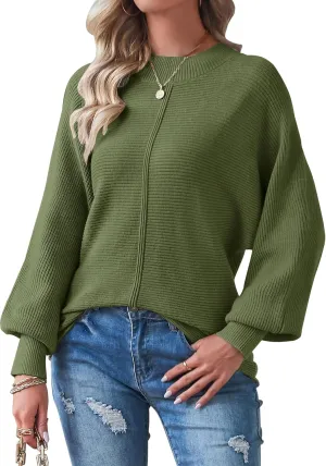 TECREW Women's Batwing Long Sleeve Crew Neck Pullover Sweater Soft Ribbed Knit Sweater Top