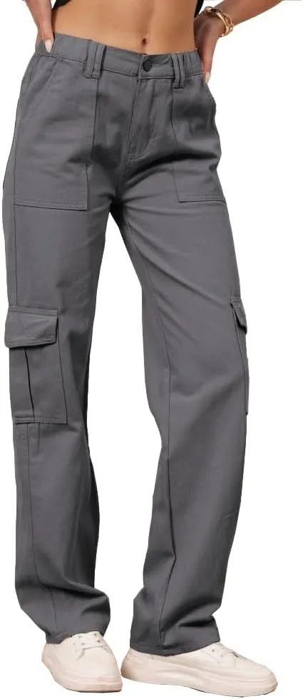 THWEI Cargo Pants for Women High Waisted Casual Pants Y2K Streetwear with 6 Pockets