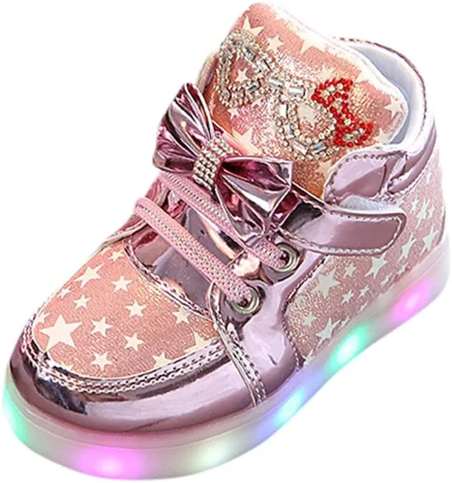 Toddler Boys Girls Light Up Shoes Casual LED Lightweight Mesh Breathable Walking Sneakers Sport (5-Pink, 6.5 Infant)