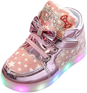 Toddler Boys Girls Light Up Shoes Casual LED Lightweight Mesh Breathable Walking Sneakers Sport (5-Pink, 6.5 Infant)