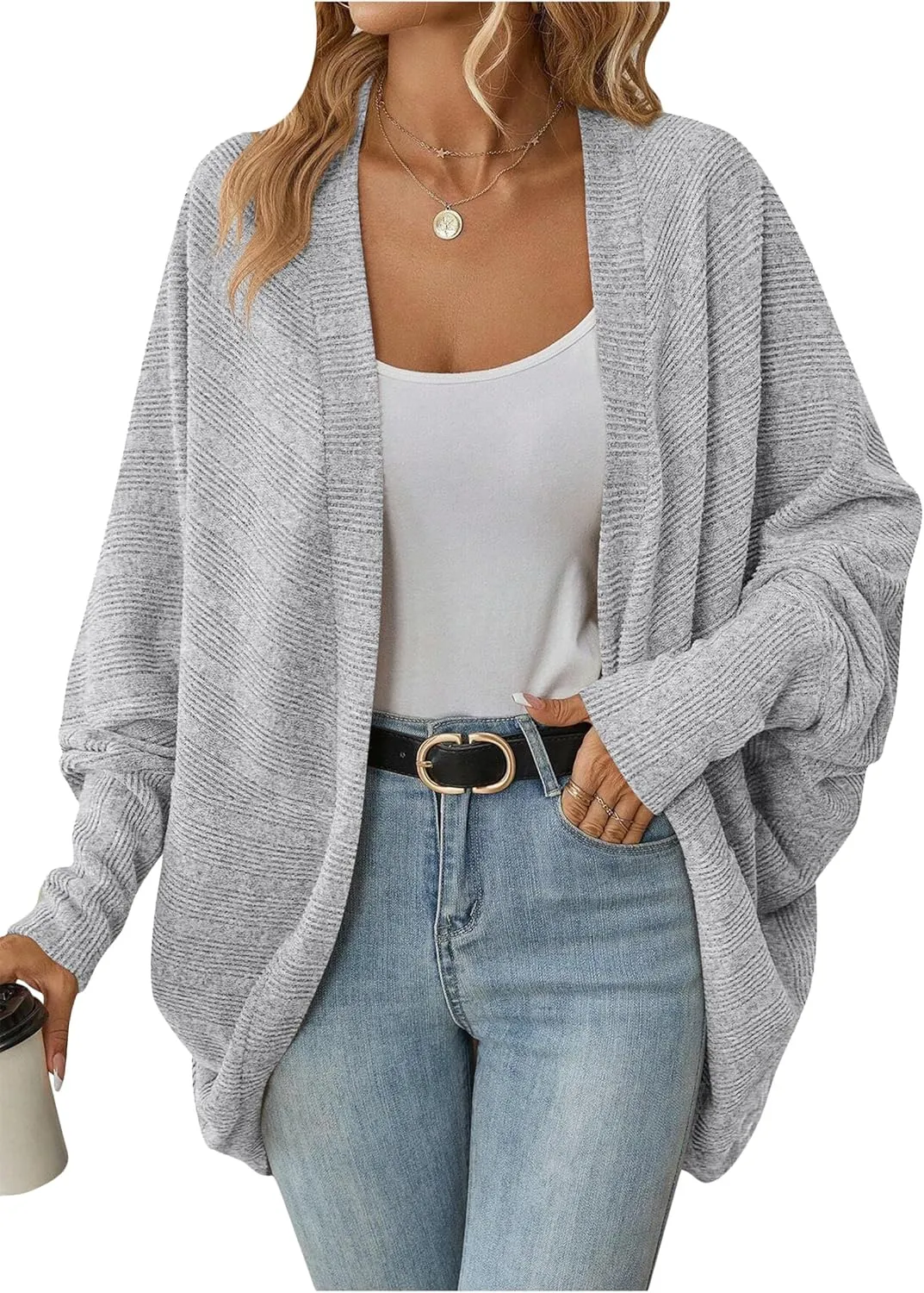 TYQQU Women's Long Sleeve Slouchy Cardigan Cable Knit Open Front Sweater Fashion Casual Outerwear