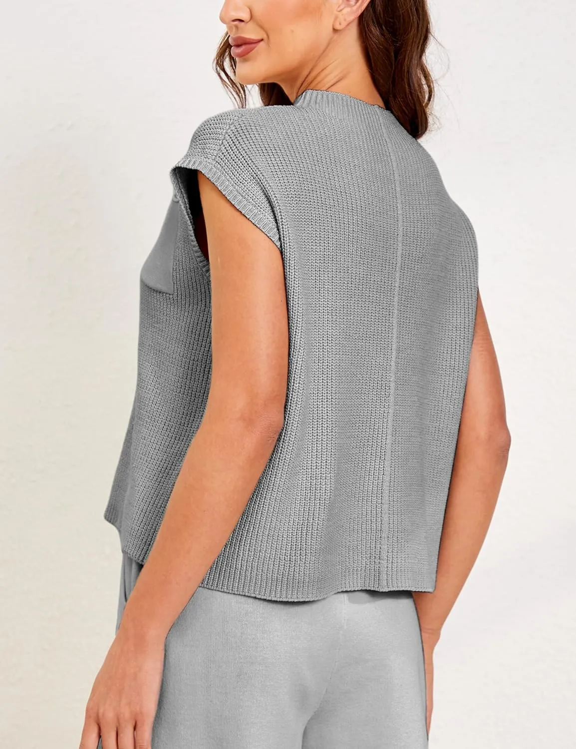 UANEO Sweater Vest Women Mock Neck Casual Cropped Knit Pullover Cap Sleeve Sweater for Women Top Spring