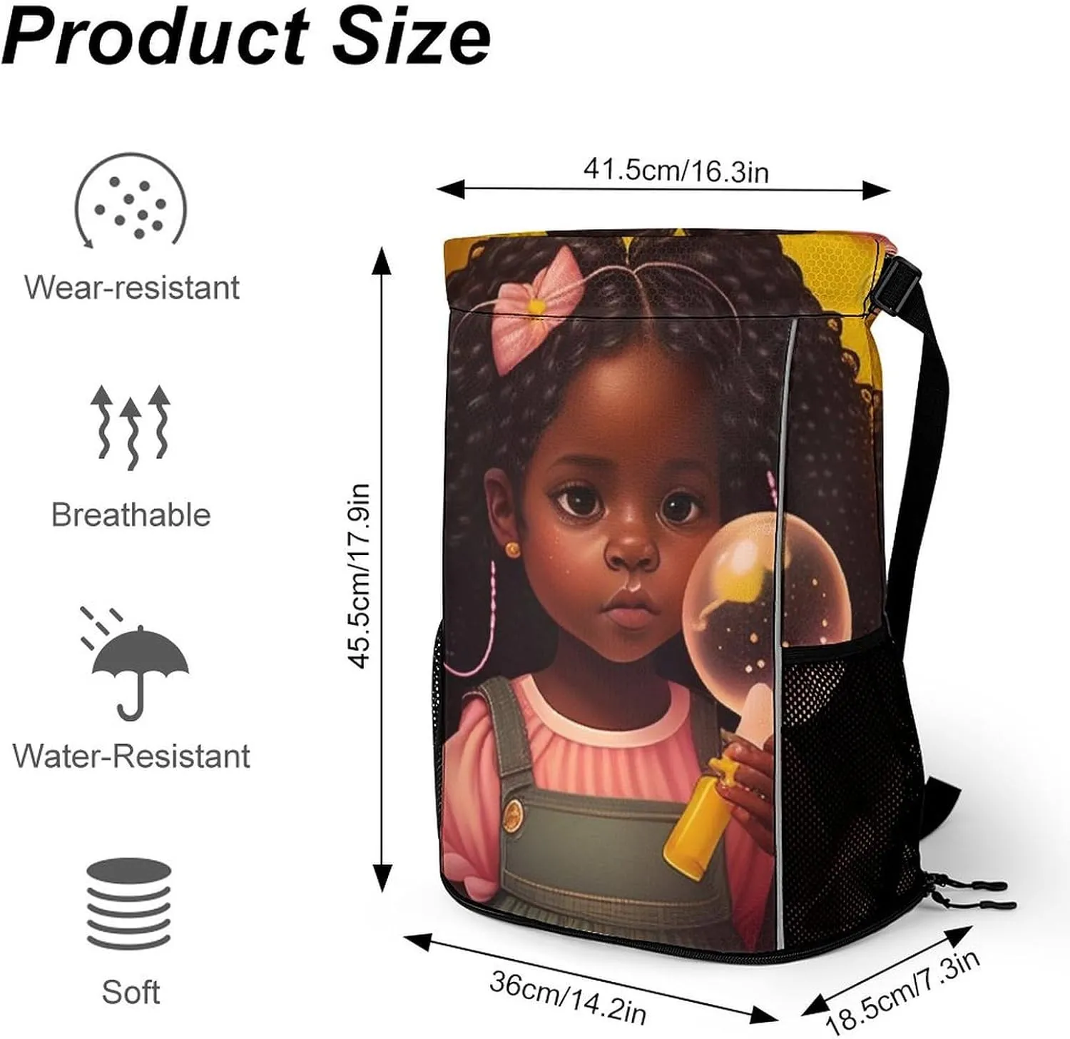 Unisex Fashion Drawstring Backpack Compatible with African American Black Women Gym Bags with Zipper Pockets Waterproof Shoes Compartment, Multifunction Drawstring Bag for Cycling Hiking