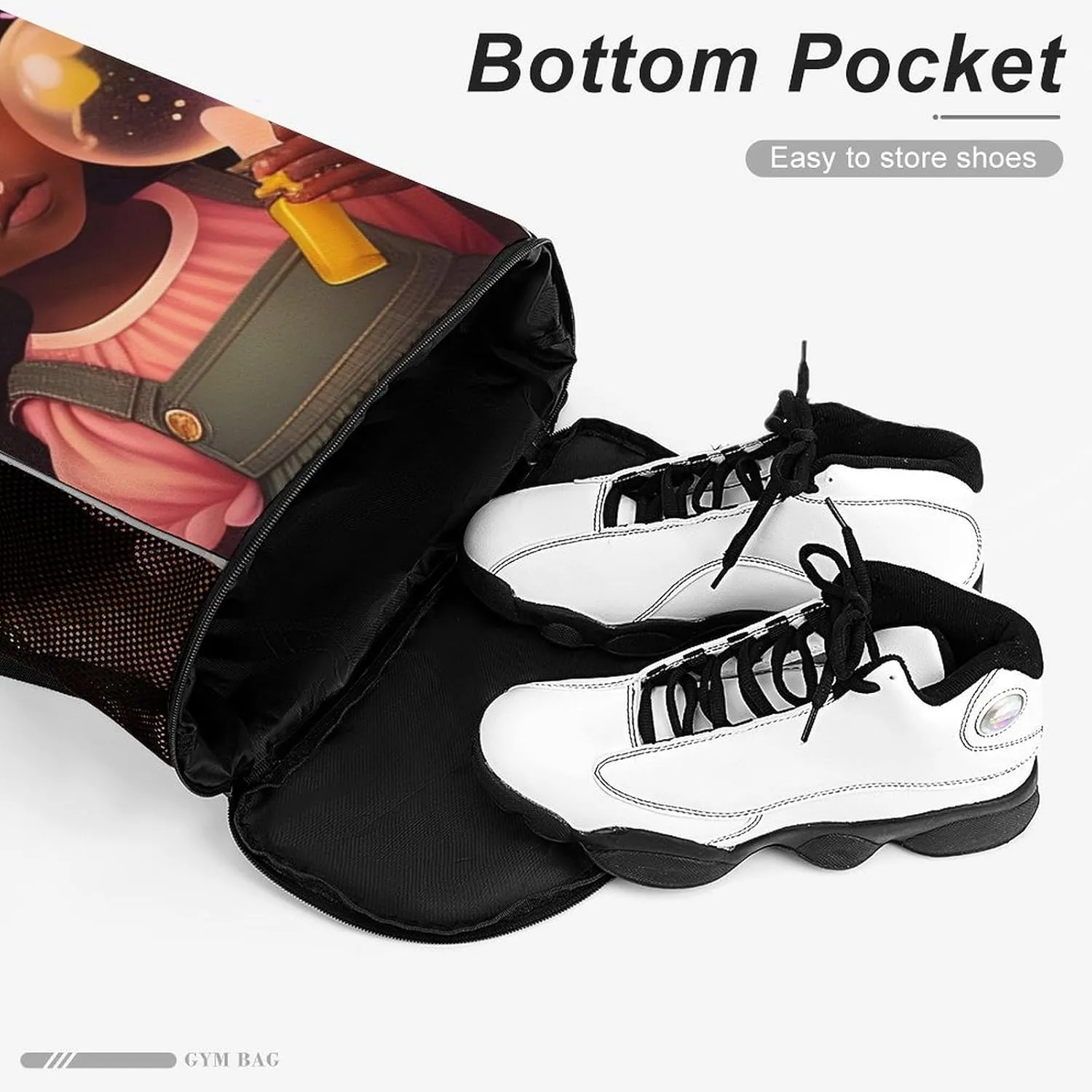 Unisex Fashion Drawstring Backpack Compatible with African American Black Women Gym Bags with Zipper Pockets Waterproof Shoes Compartment, Multifunction Drawstring Bag for Cycling Hiking