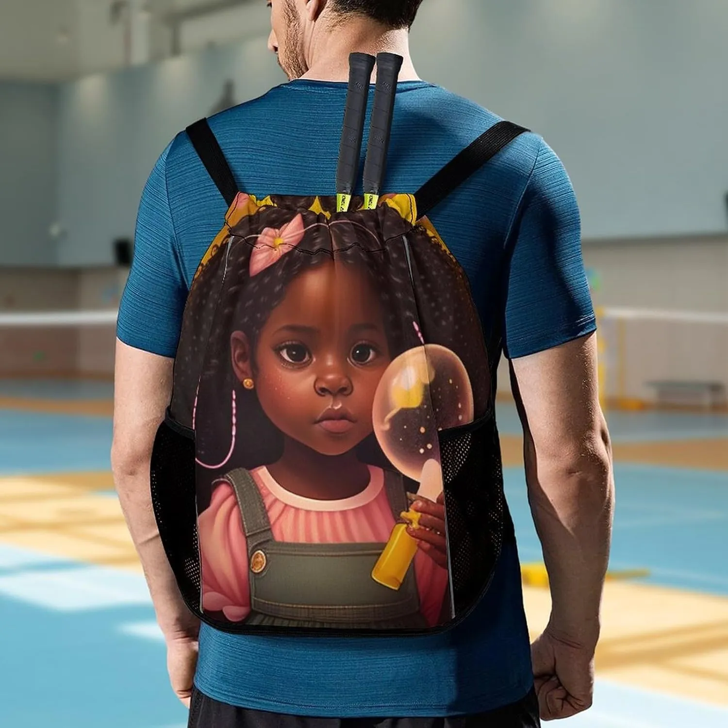 Unisex Fashion Drawstring Backpack Compatible with African American Black Women Gym Bags with Zipper Pockets Waterproof Shoes Compartment, Multifunction Drawstring Bag for Cycling Hiking