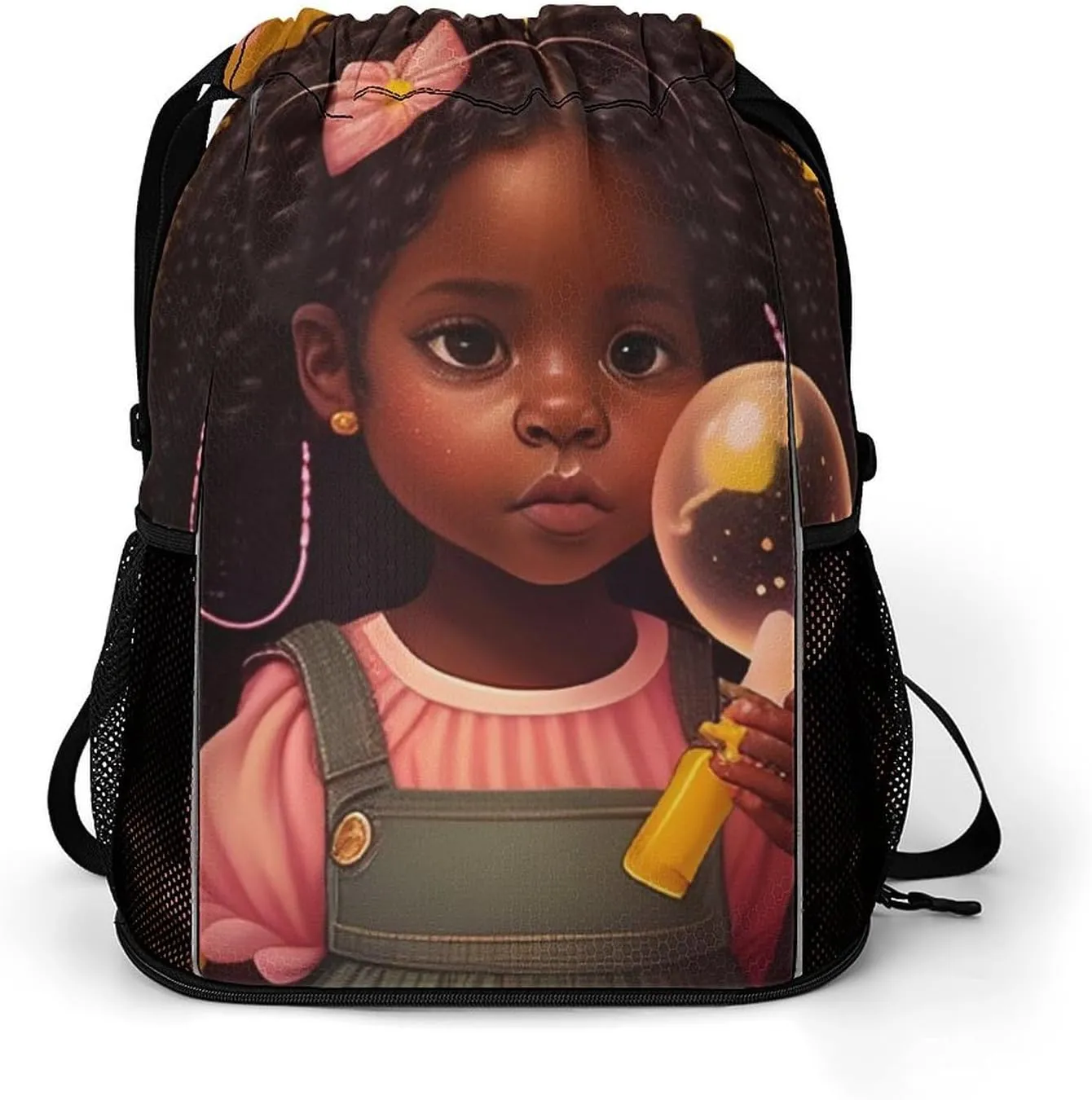 Unisex Fashion Drawstring Backpack Compatible with African American Black Women Gym Bags with Zipper Pockets Waterproof Shoes Compartment, Multifunction Drawstring Bag for Cycling Hiking