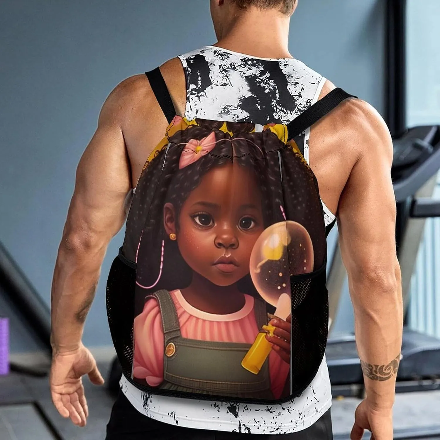 Unisex Fashion Drawstring Backpack Compatible with African American Black Women Gym Bags with Zipper Pockets Waterproof Shoes Compartment, Multifunction Drawstring Bag for Cycling Hiking