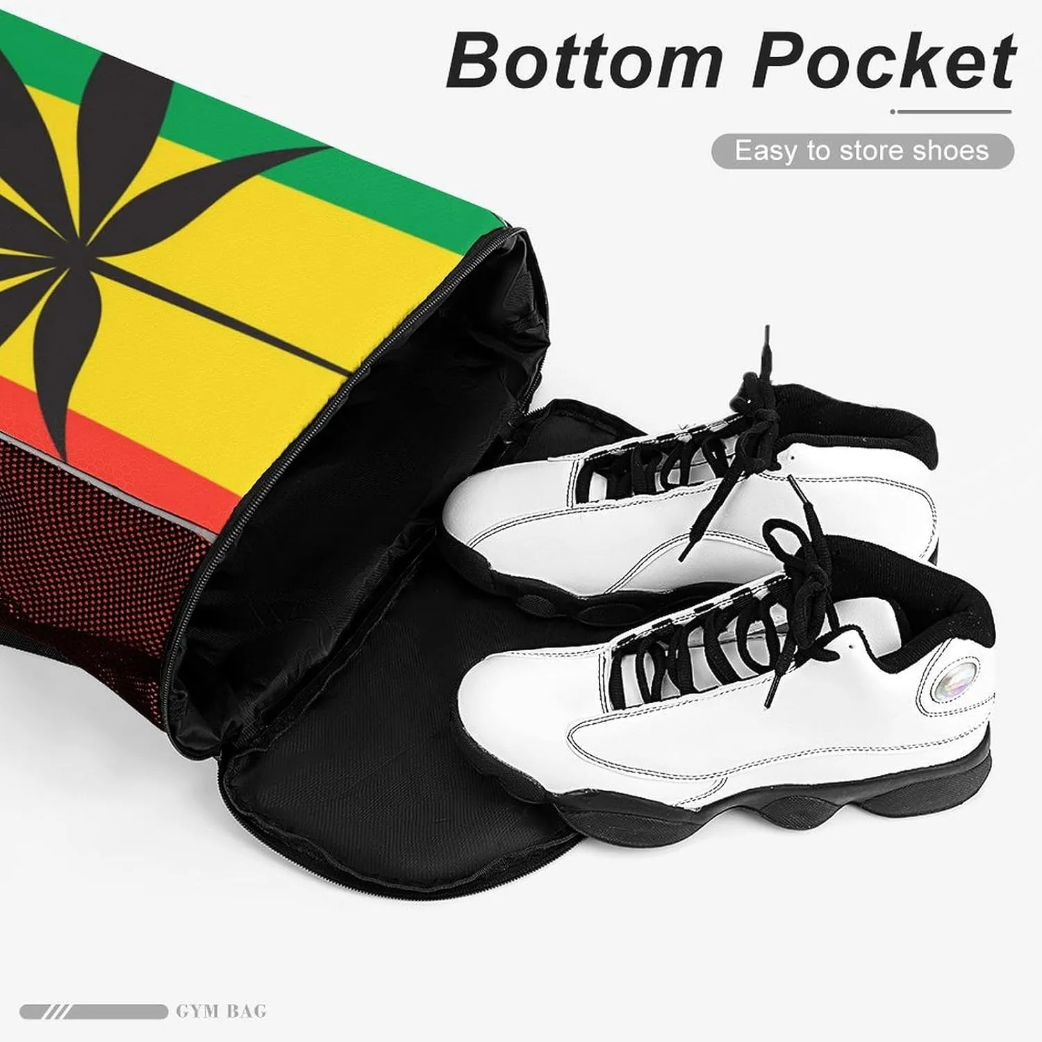 Unisex Fashion Drawstring Backpack Compatible with Cannabis Rasta Symbol Gym Bags with Zipper Pockets Waterproof Shoes Compartment, Multifunction Drawstring Bag for Cycling Hiking