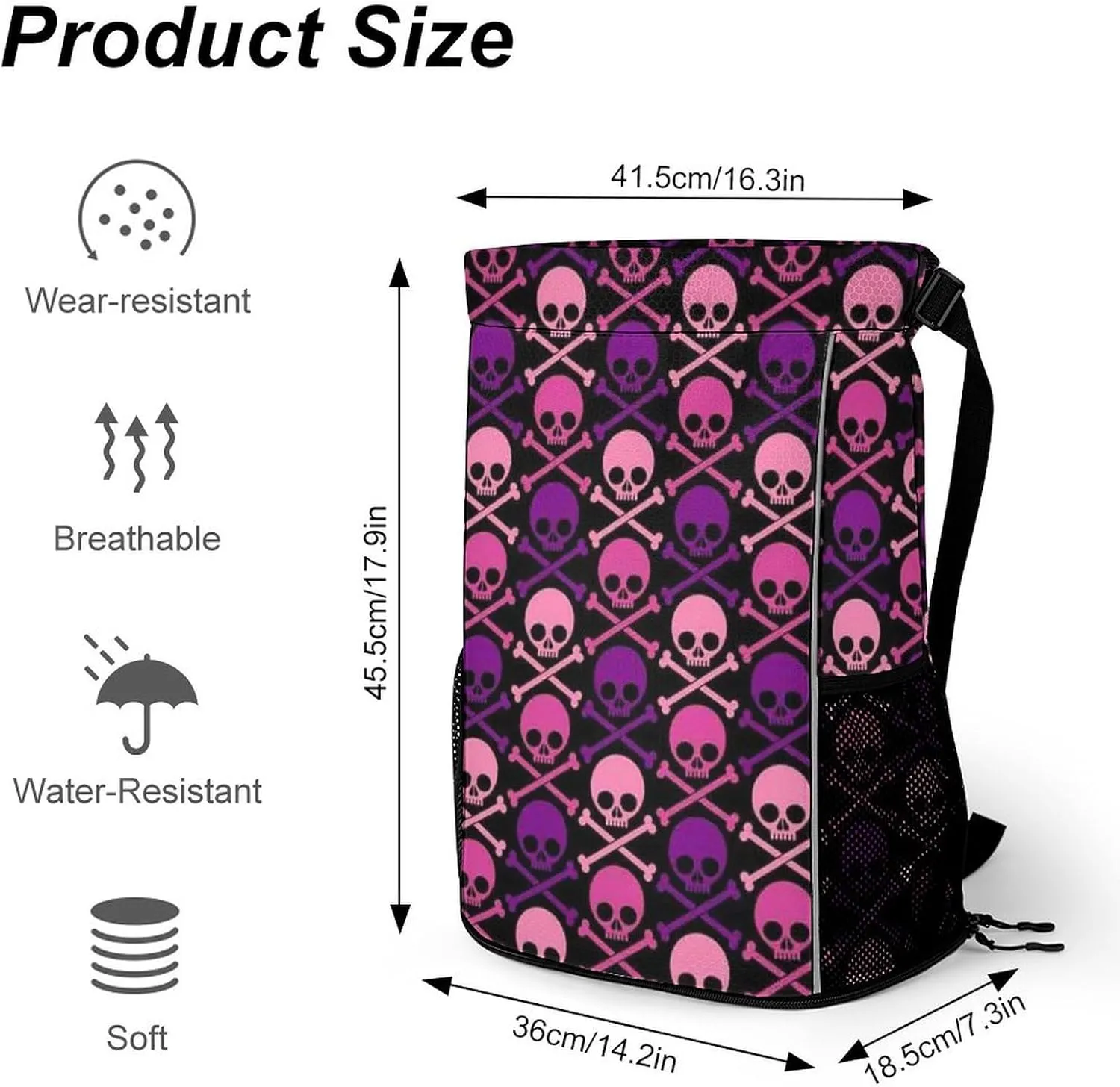 Unisex Fashion Drawstring Backpack Compatible with Mexico Skull Purple And Pink Gym Bags with Zipper Pockets Waterproof Shoes Compartment, Multifunction Drawstring Bag for Cycling Hiking