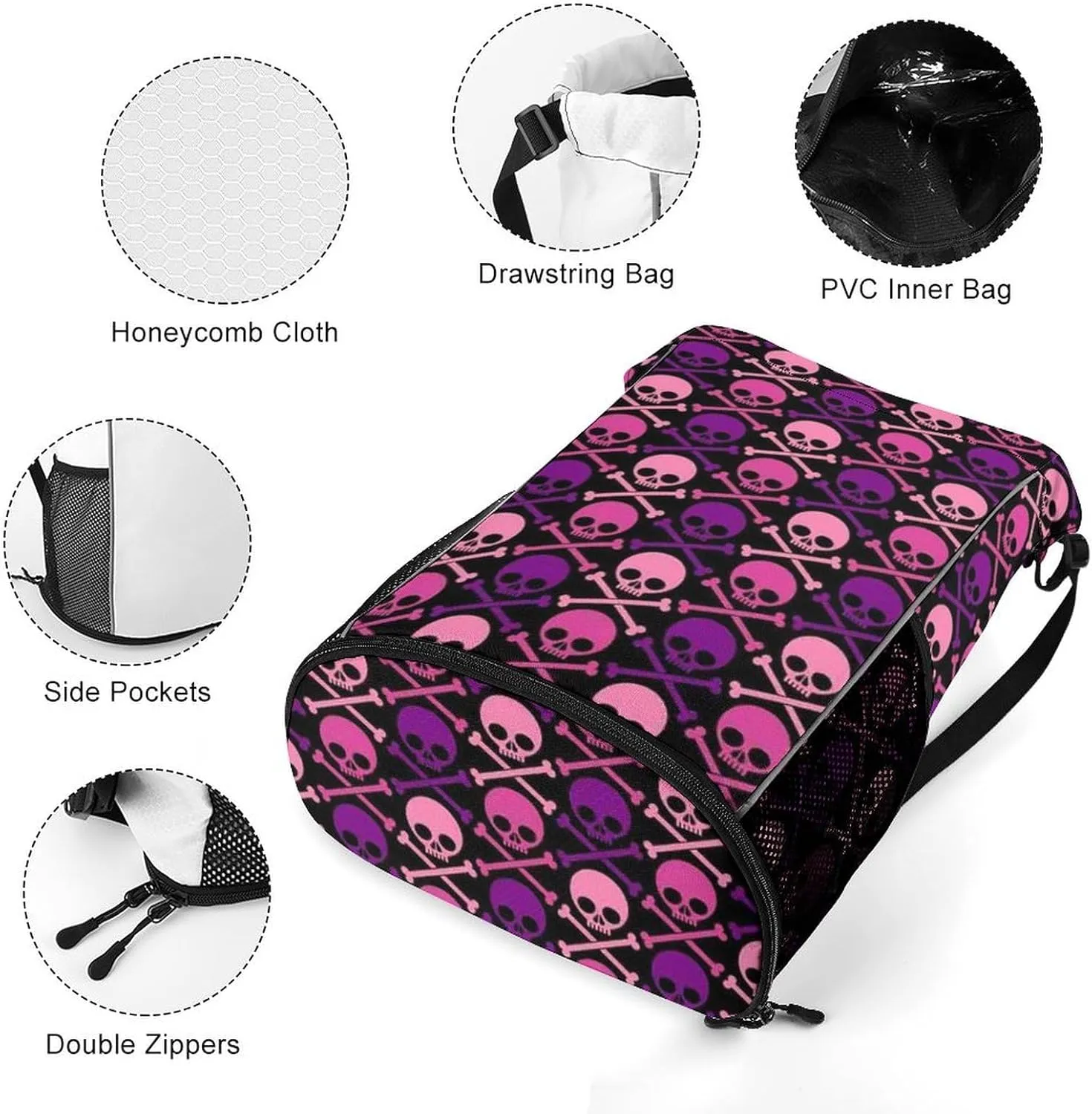 Unisex Fashion Drawstring Backpack Compatible with Mexico Skull Purple And Pink Gym Bags with Zipper Pockets Waterproof Shoes Compartment, Multifunction Drawstring Bag for Cycling Hiking