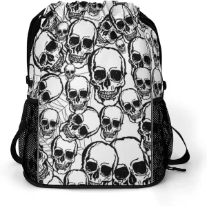 Unisex Fashion Drawstring Backpack Compatible with Sugar Skull Gym Bags with Zipper Pockets Waterproof Shoes Compartment, Multifunction Drawstring Bag for Cycling Hiking
