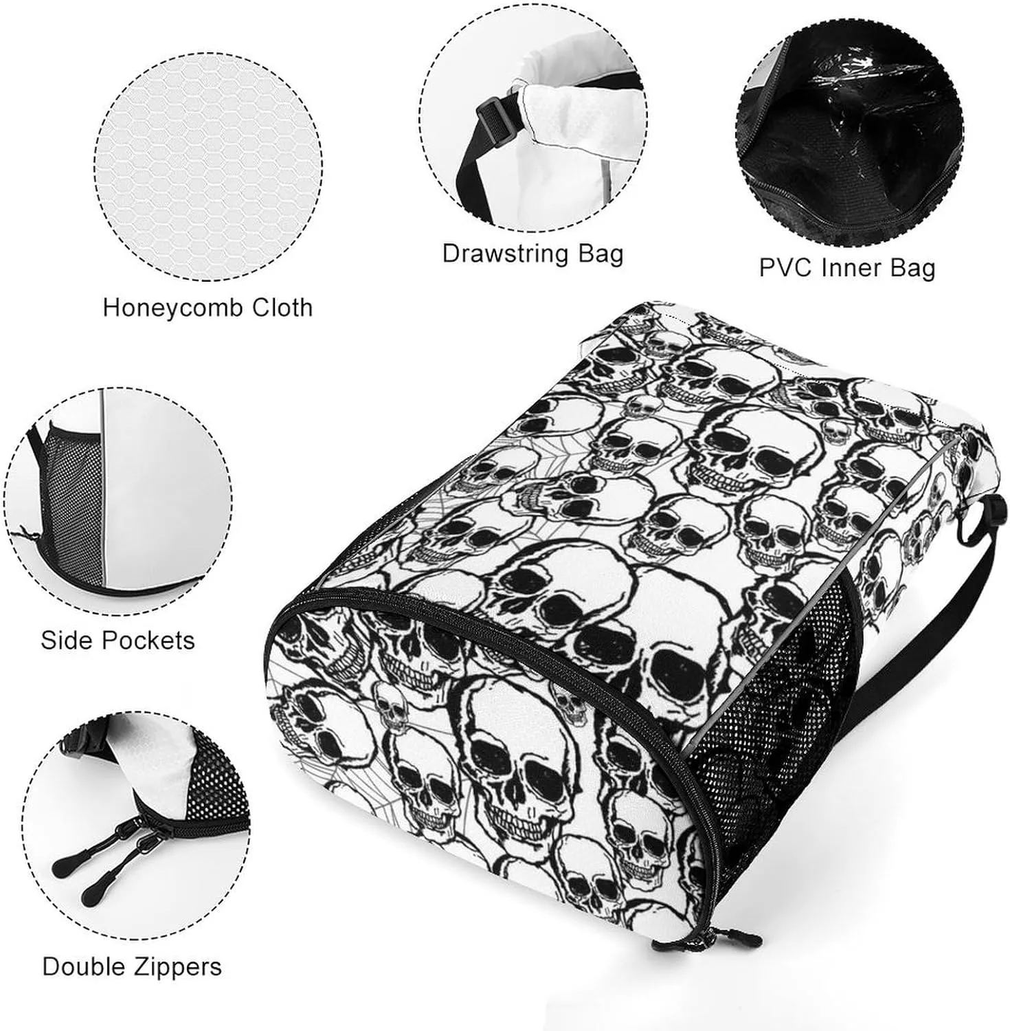 Unisex Fashion Drawstring Backpack Compatible with Sugar Skull Gym Bags with Zipper Pockets Waterproof Shoes Compartment, Multifunction Drawstring Bag for Cycling Hiking