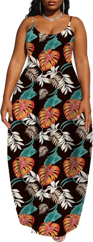 UOUA Hawaiian Dresses for Women Plus Size Sundress Luau Party Summer Curvy Maxi Tropical Boho Sexy Dress