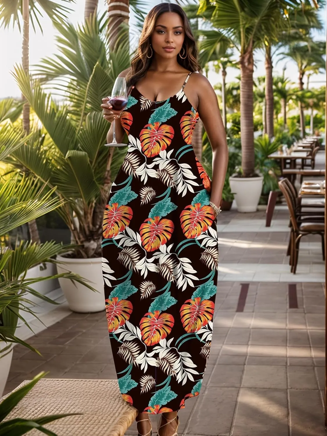 UOUA Hawaiian Dresses for Women Plus Size Sundress Luau Party Summer Curvy Maxi Tropical Boho Sexy Dress