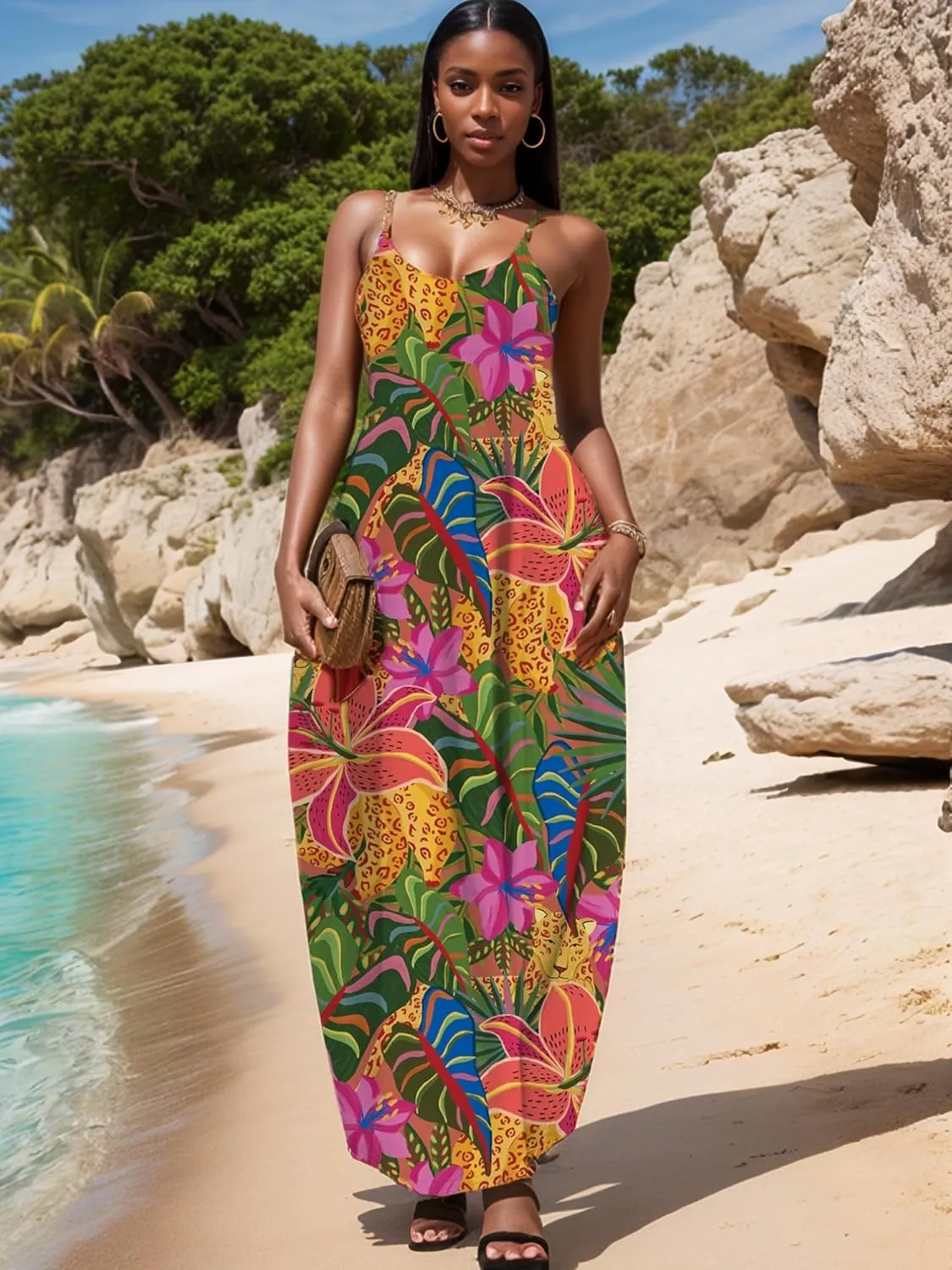 UOUA Hawaiian Dresses for Women Plus Size Sundress Luau Party Summer Curvy Maxi Tropical Boho Sexy Dress