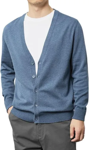 utcoco Men's Cotton Long Sleeve Knit Cardigan Open Front Button Down Cardigan Sweaters for Men