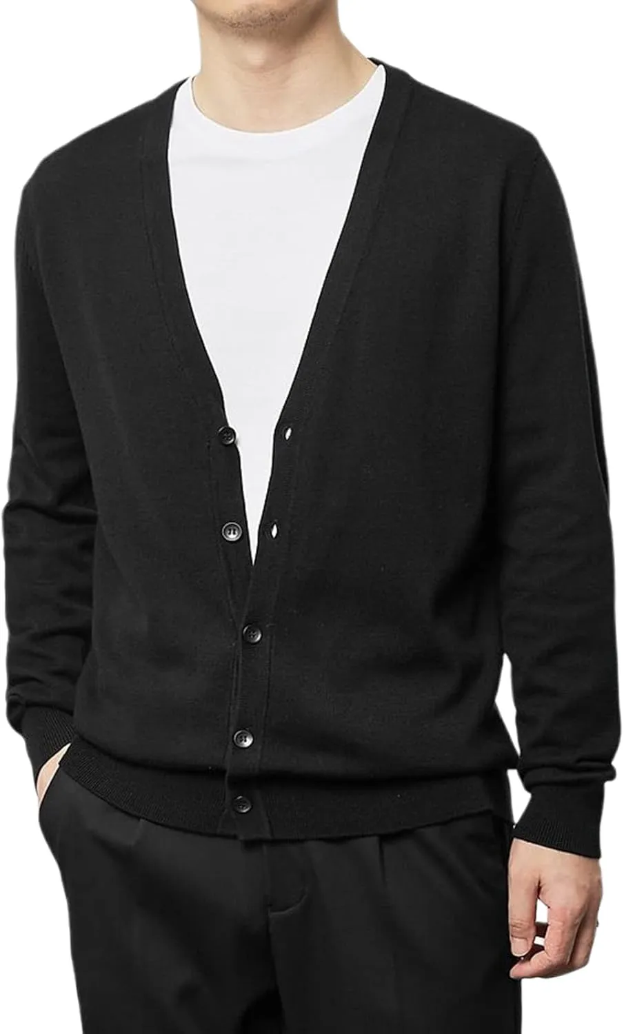 utcoco Men's Cotton Long Sleeve Knit Cardigan Open Front Button Down Cardigan Sweaters for Men