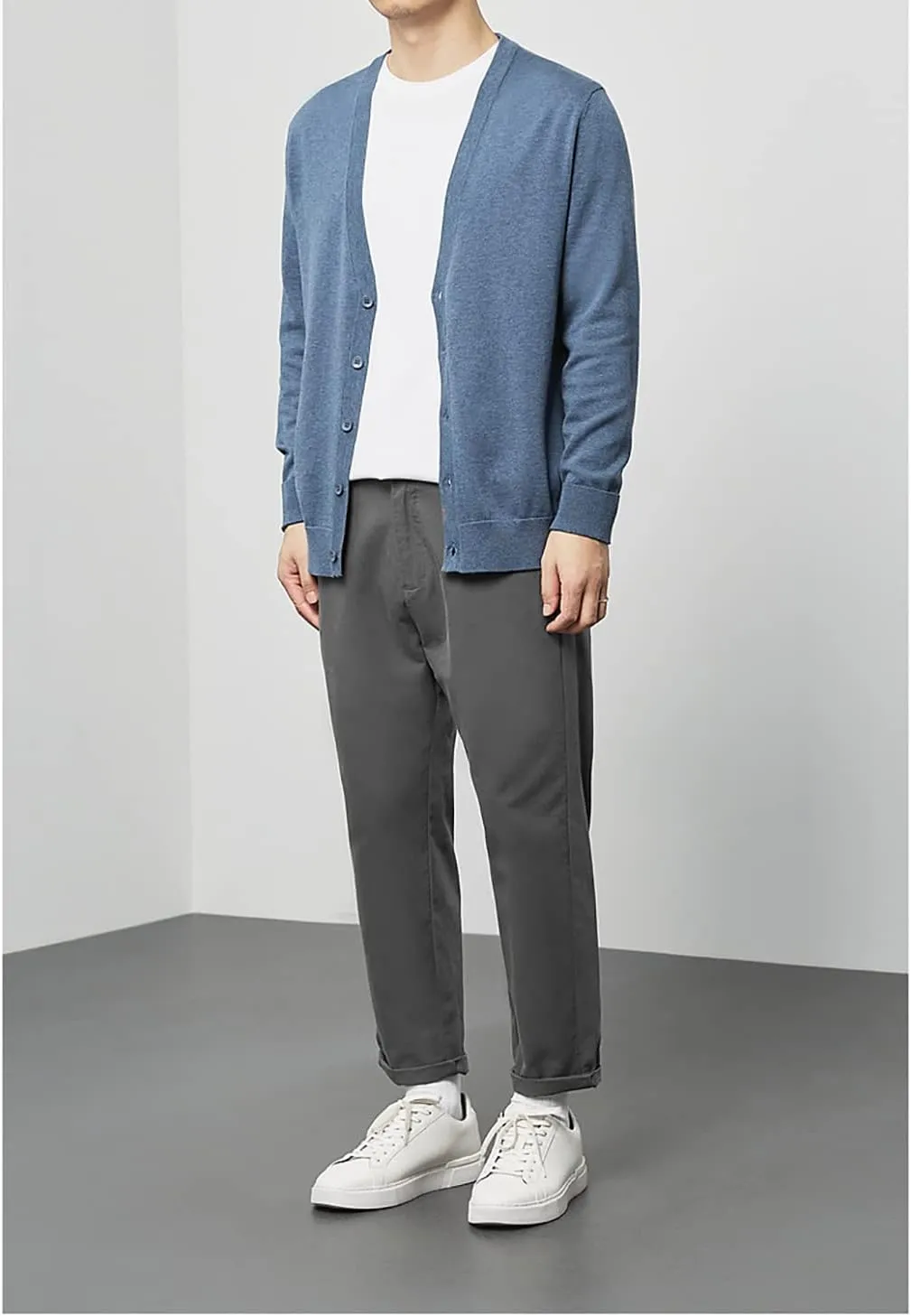 utcoco Men's Cotton Long Sleeve Knit Cardigan Open Front Button Down Cardigan Sweaters for Men