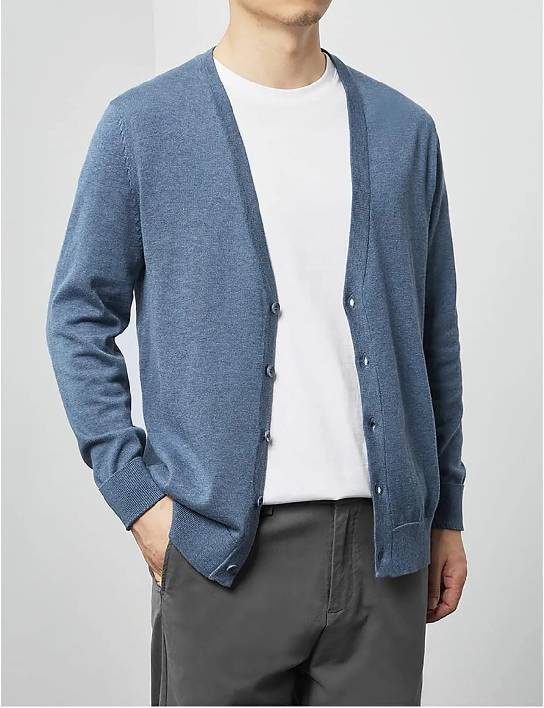 utcoco Men's Cotton Long Sleeve Knit Cardigan Open Front Button Down Cardigan Sweaters for Men