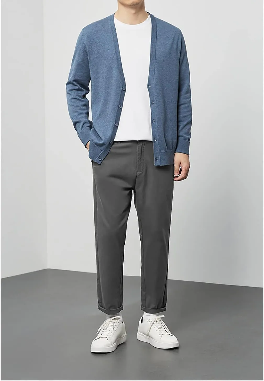 utcoco Men's Cotton Long Sleeve Knit Cardigan Open Front Button Down Cardigan Sweaters for Men