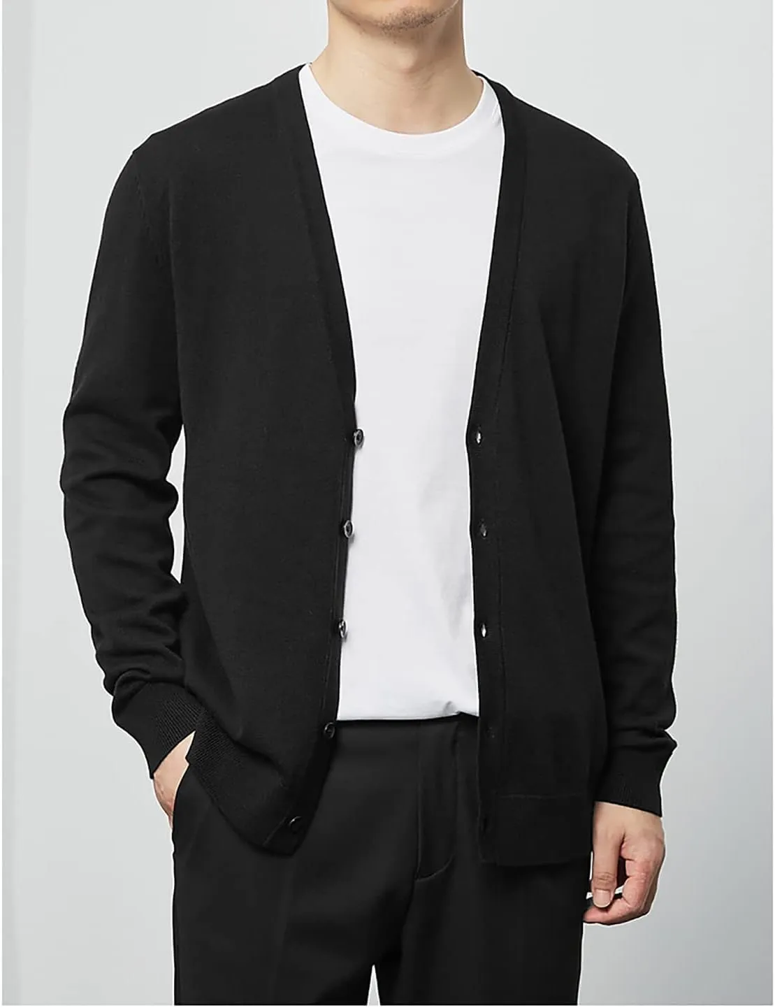 utcoco Men's Cotton Long Sleeve Knit Cardigan Open Front Button Down Cardigan Sweaters for Men