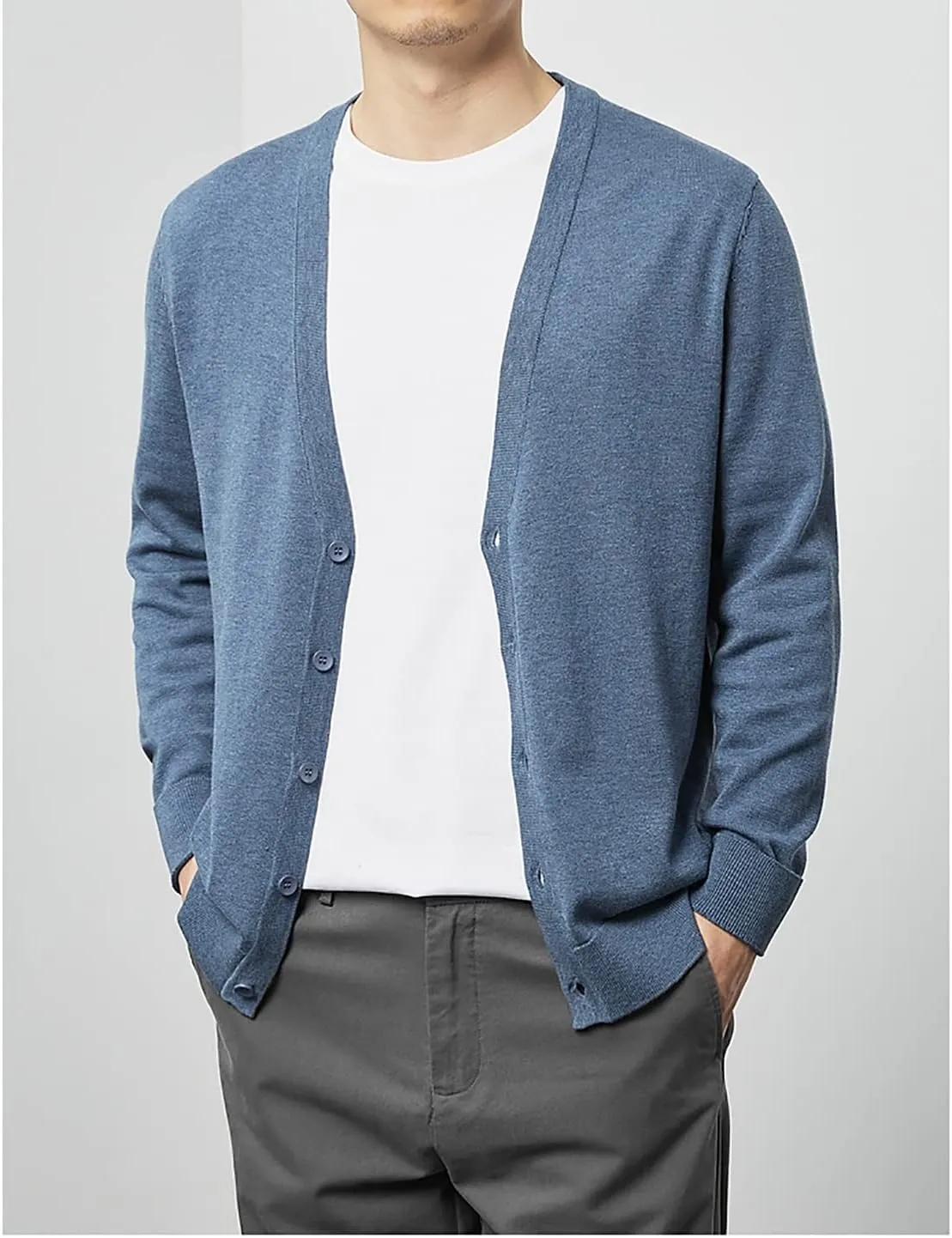 utcoco Men's Cotton Long Sleeve Knit Cardigan Open Front Button Down Cardigan Sweaters for Men