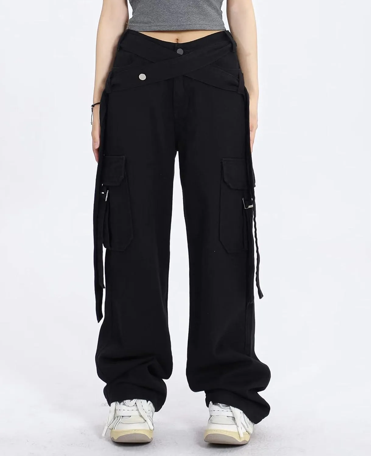 VOIKERDR Cargo Pants Women High Rise Baggy Straight Leg Cargo Pants Street wear Casual Trousers with Pockets Y2K Pants