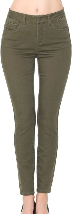 Wax Denim Women's Juniors Push-Up High-Rise Colored Twill Pants (3, Military Green)