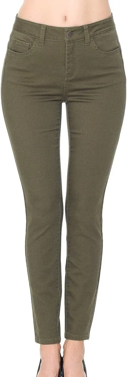 Wax Denim Women's Juniors Push-Up High-Rise Colored Twill Pants (3, Military Green)