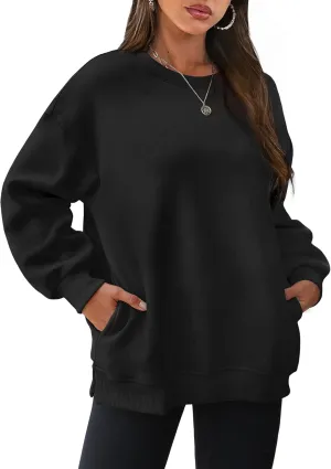 WIHOLL Womens Oversized Sweatshirts Crewneck Long Sleeve Tops Fleece Pullover Fall Fashion Clothes with Pocket