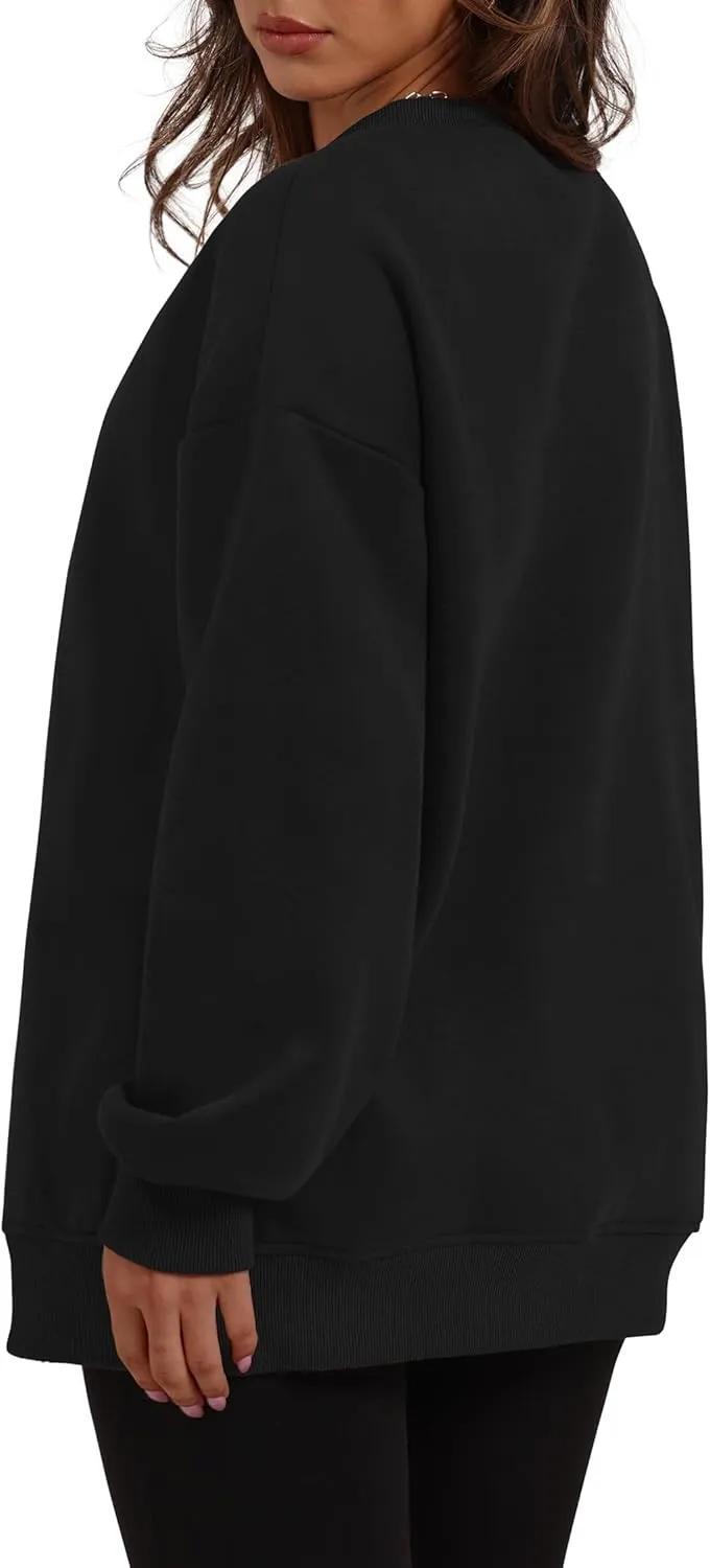 WIHOLL Womens Oversized Sweatshirts Crewneck Long Sleeve Tops Fleece Pullover Fall Fashion Clothes with Pocket