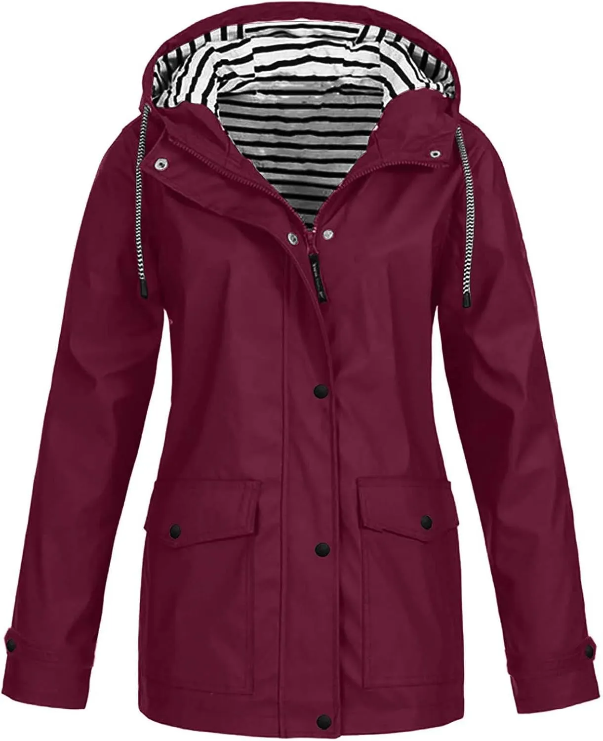 Wkishenl Rain Coat for Women Waterproof Outdoor Travel Rain Jacket Plus Size Lightweight Hooded Pockets Trench Coats