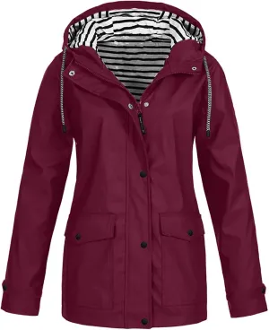 Wkishenl Rain Coat for Women Waterproof Outdoor Travel Rain Jacket Plus Size Lightweight Hooded Pockets Trench Coats