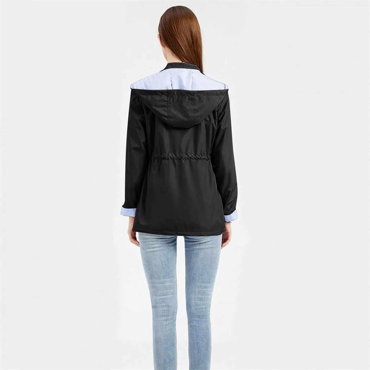 Wkishenl Rain Coat for Women Waterproof with Hood Active Outdoor Rain Jacket Solid Lightweight Zip Up Lace Up Fall Raincoat