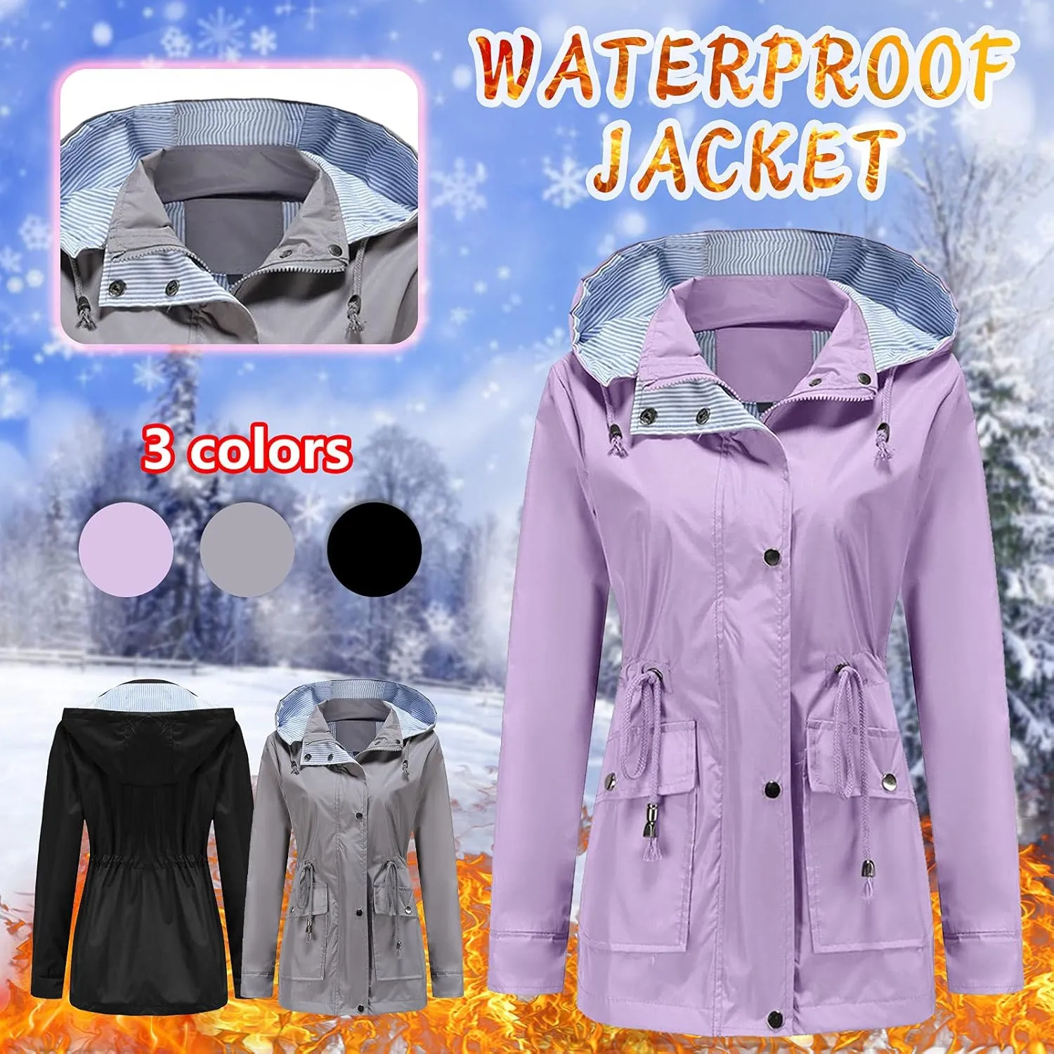Wkishenl Rain Coat for Women Waterproof with Hood Active Outdoor Rain Jacket Solid Lightweight Zip Up Lace Up Fall Raincoat