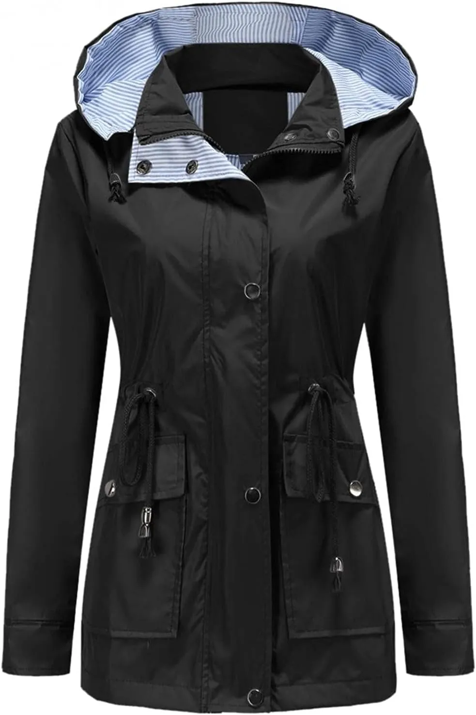 Wkishenl Rain Coat for Women Waterproof with Hood Active Outdoor Rain Jacket Solid Lightweight Zip Up Lace Up Fall Raincoat