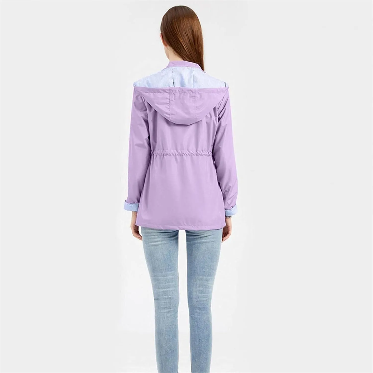 Wkishenl Rain Coat for Women Waterproof with Hood Active Outdoor Rain Jacket Solid Lightweight Zip Up Lace Up Fall Raincoat