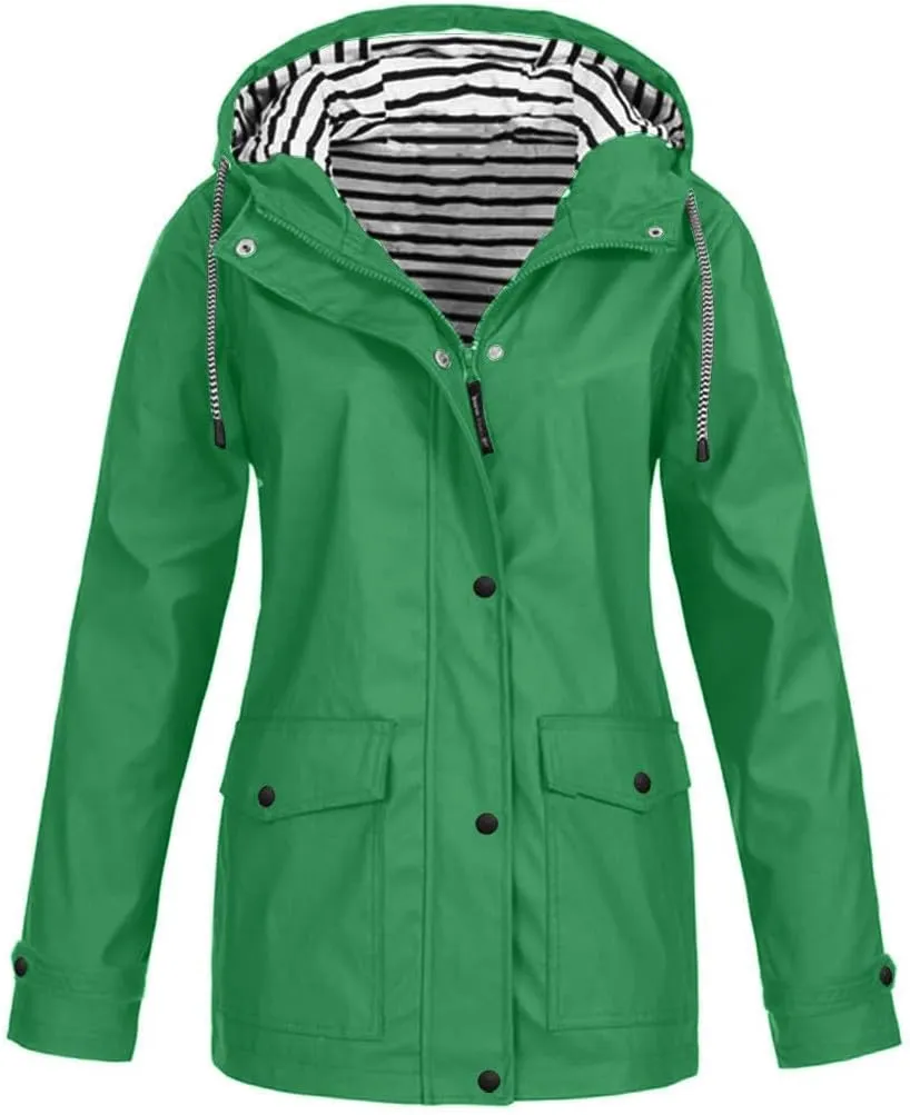 Wkishenl Womens Rain Coat Waterproof Active Outdoor Rain Jacket Lightweight Zip Up Fall Raincoat Windbreaker with Hood