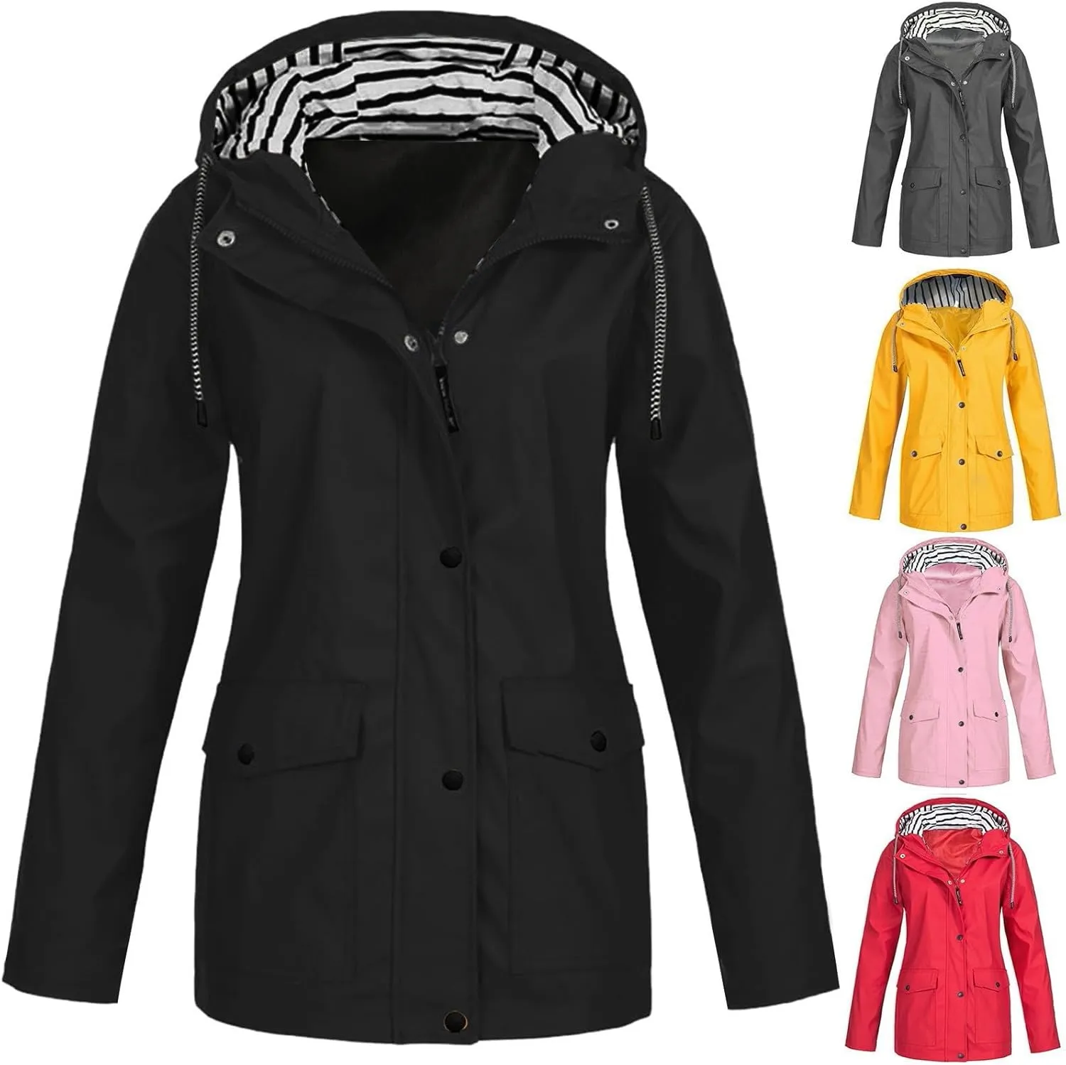 Wkishenl Womens Rain Coats Waterproof with Hood Summer Fall Active Outdoor Raincoats Comfy Lightweight Zip Up Rain Jacket