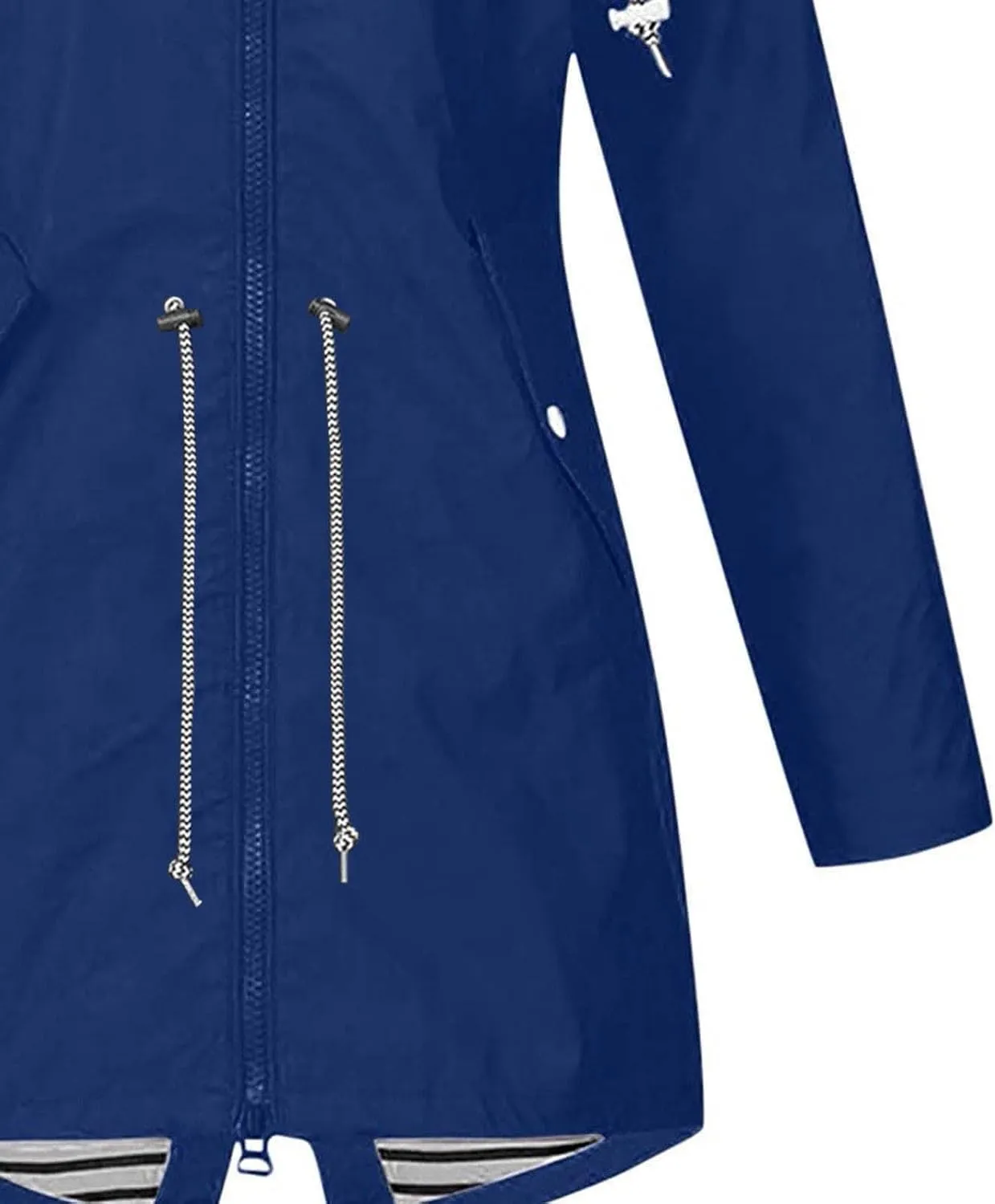 Wkishenl Womens Rain Jacket Zipper Lace Up Waterproof Hooded Long Trench Coats Striped Lined Windbreaker Travel Jacket