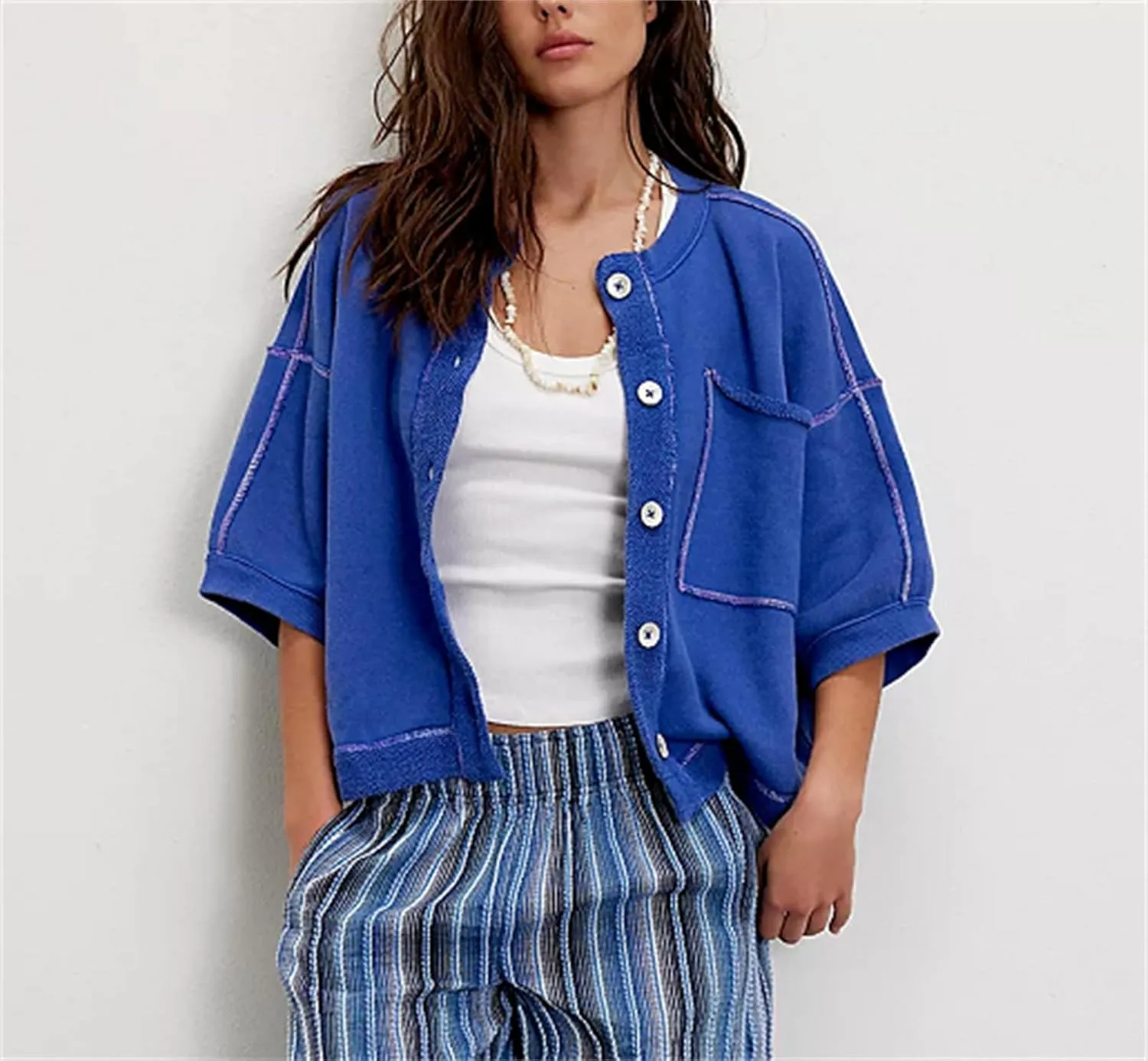 Women Cropped Cardigan T-Shirt Y2k Girls Casual Shirt Short Sleeve Button Down Open Front Loose Tee Crop Tops