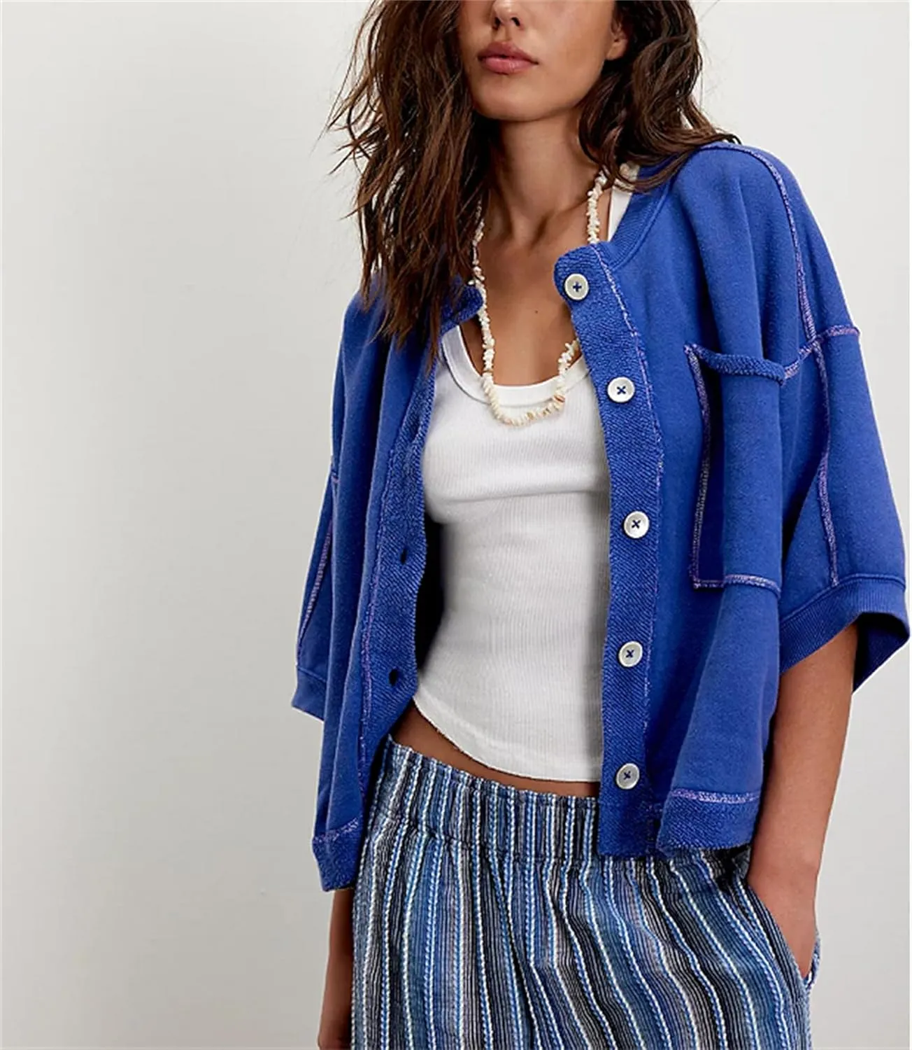 Women Cropped Cardigan T-Shirt Y2k Girls Casual Shirt Short Sleeve Button Down Open Front Loose Tee Crop Tops